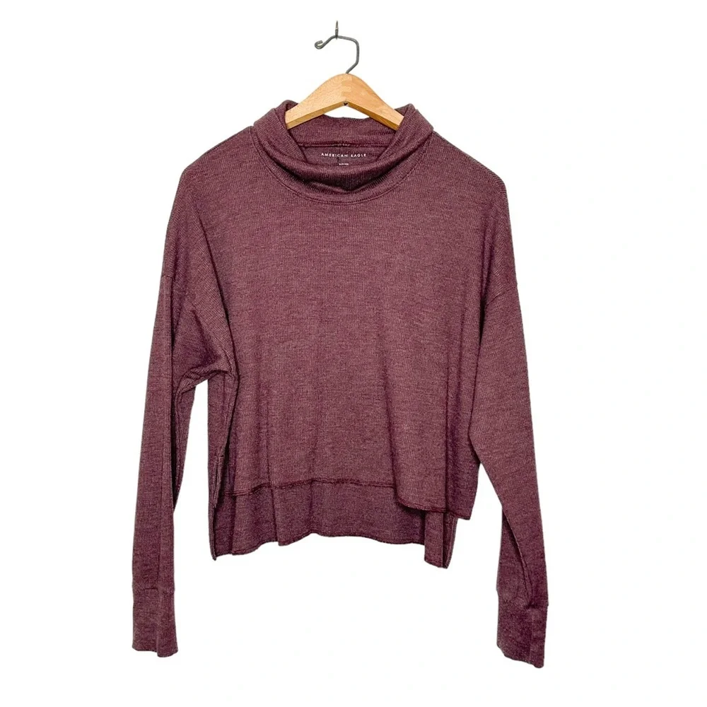 American Eagle Outfitters Burgundy Purple Cropped Lightweight Knit Sweater Top S